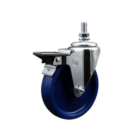 Service Caster 5 Inch Solid Polyurethane 12 Inch Threaded Stem Caster with Brake SCC-TS20S514-SPUS-PLB-121315